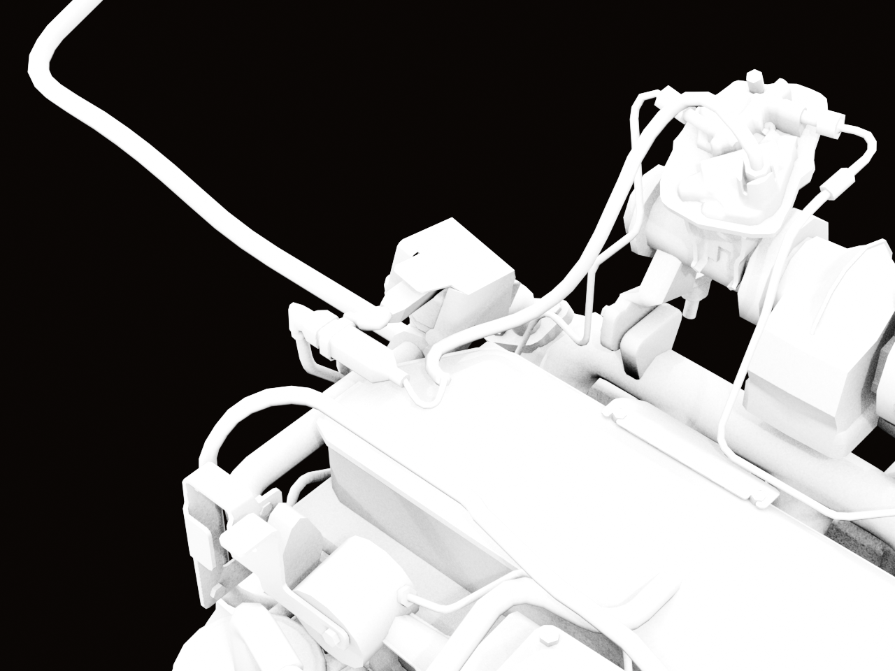 Close-up AO render of upper engine hoses